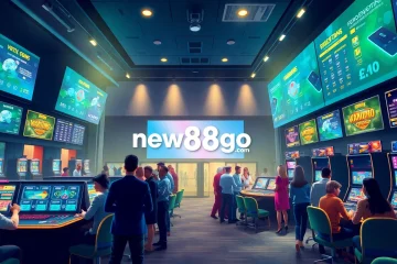 Exciting online gambling scene highlighting new88go.com with diverse players and vibrant casino games.