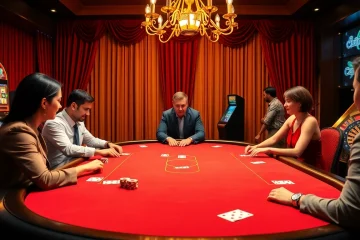 Engage in thrilling poker action at rikvip.gb.net, showcasing a luxurious casino atmosphere with vibrant games.