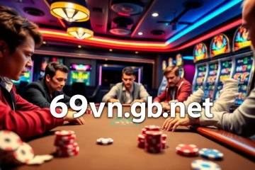 Betting action at a vibrant casino display on 69vn.gb.net with colorful slot machines and poker excitement.